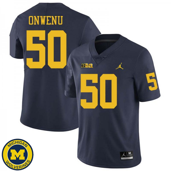 Men Michigan Wolverines #50 Michael Onwenu Navy Jordan Brand College Game Jersey